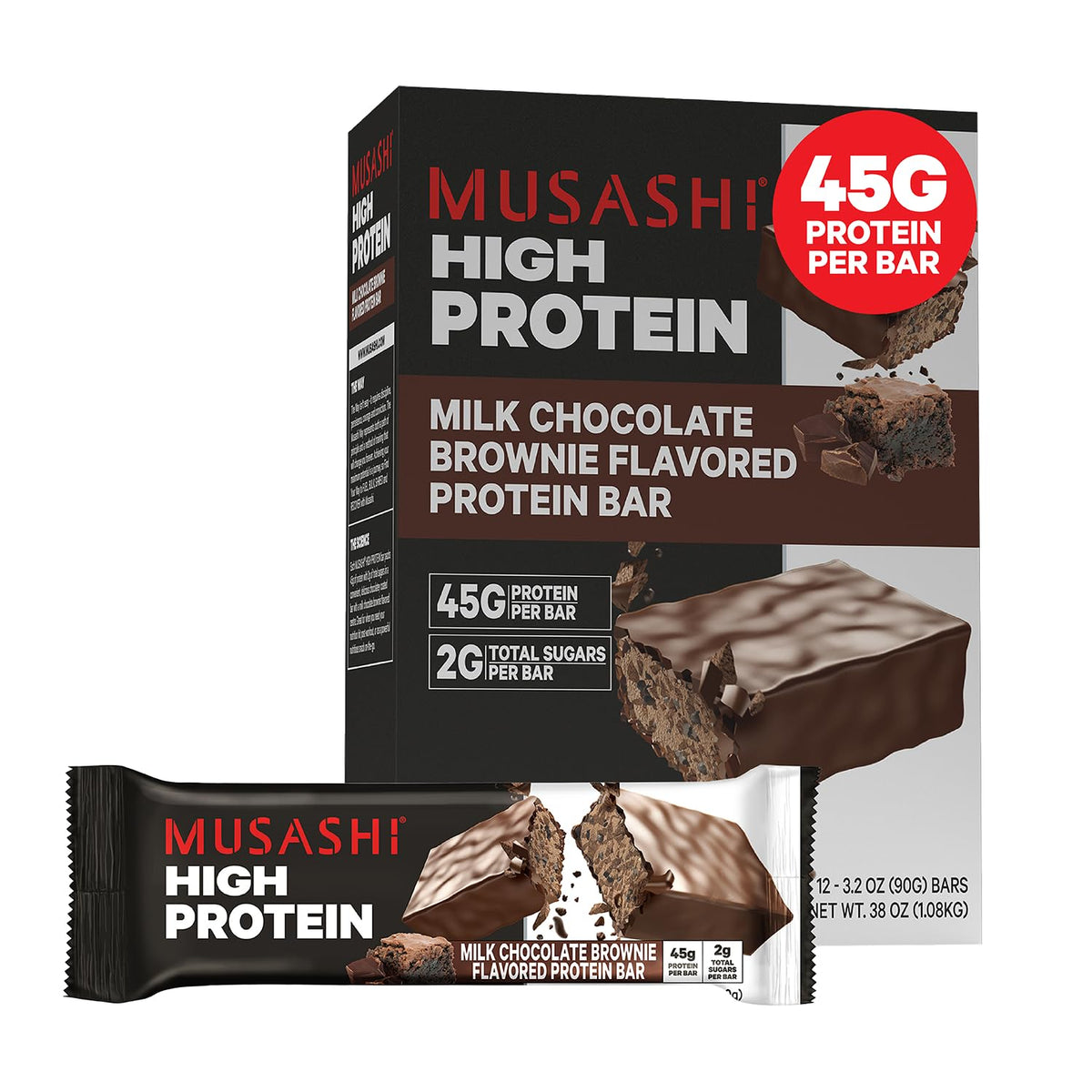 MUSASHI high protein bar 90g pack hero for workout fueling