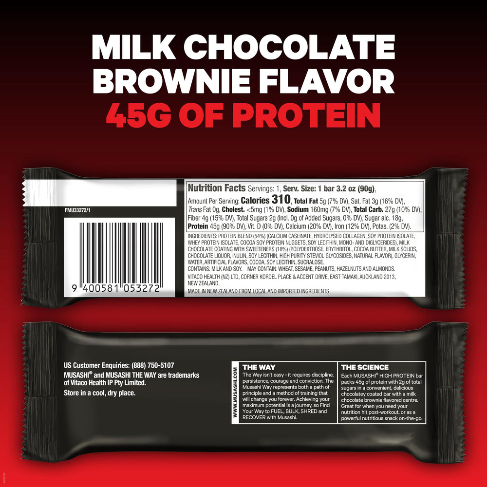MUSASHI high protein bar 90g nutrition facts closeup