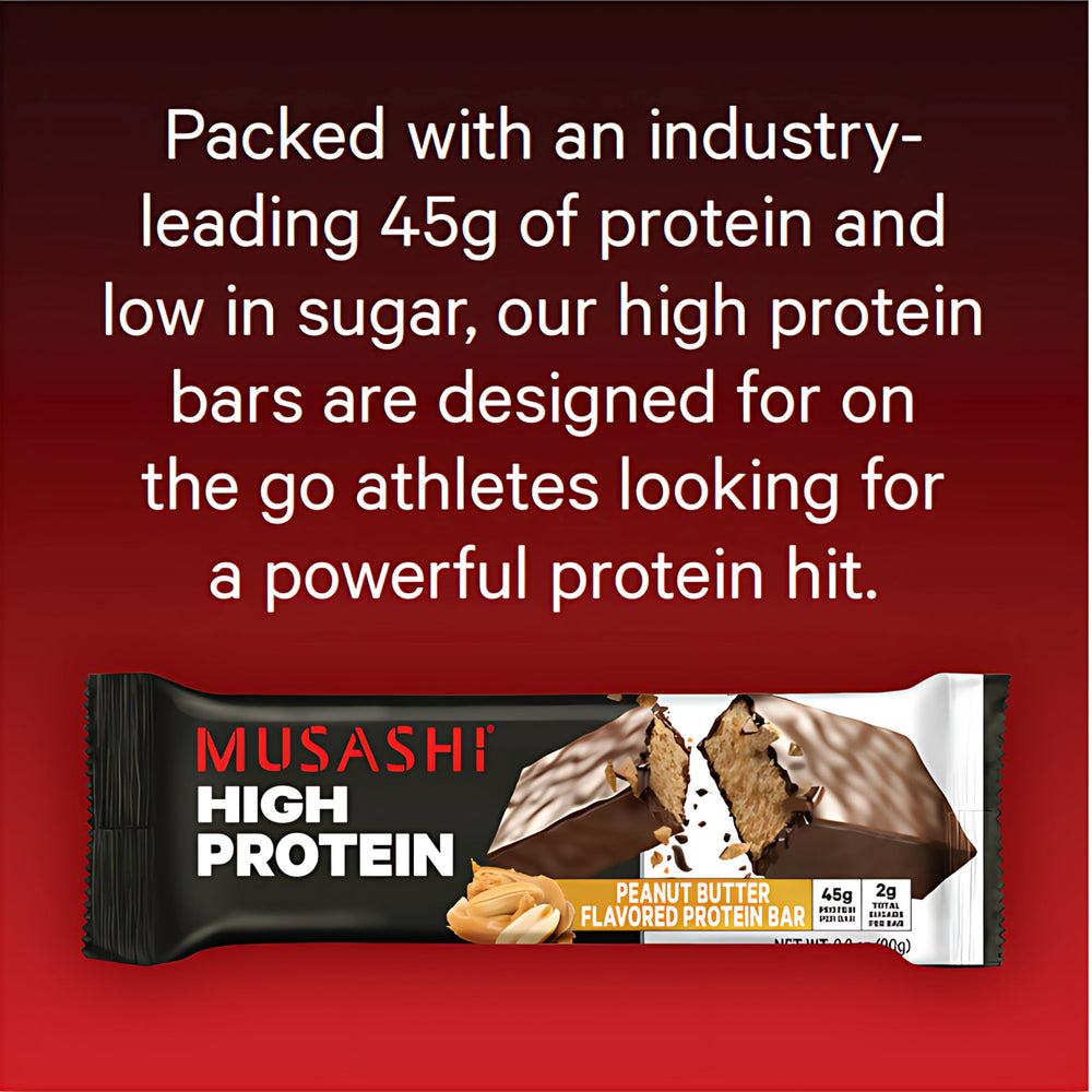 MUSASHI High Protein Bar nutrition label close-up with clear macros