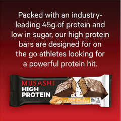 MUSASHI High Protein Bar nutrition label close-up with clear macros