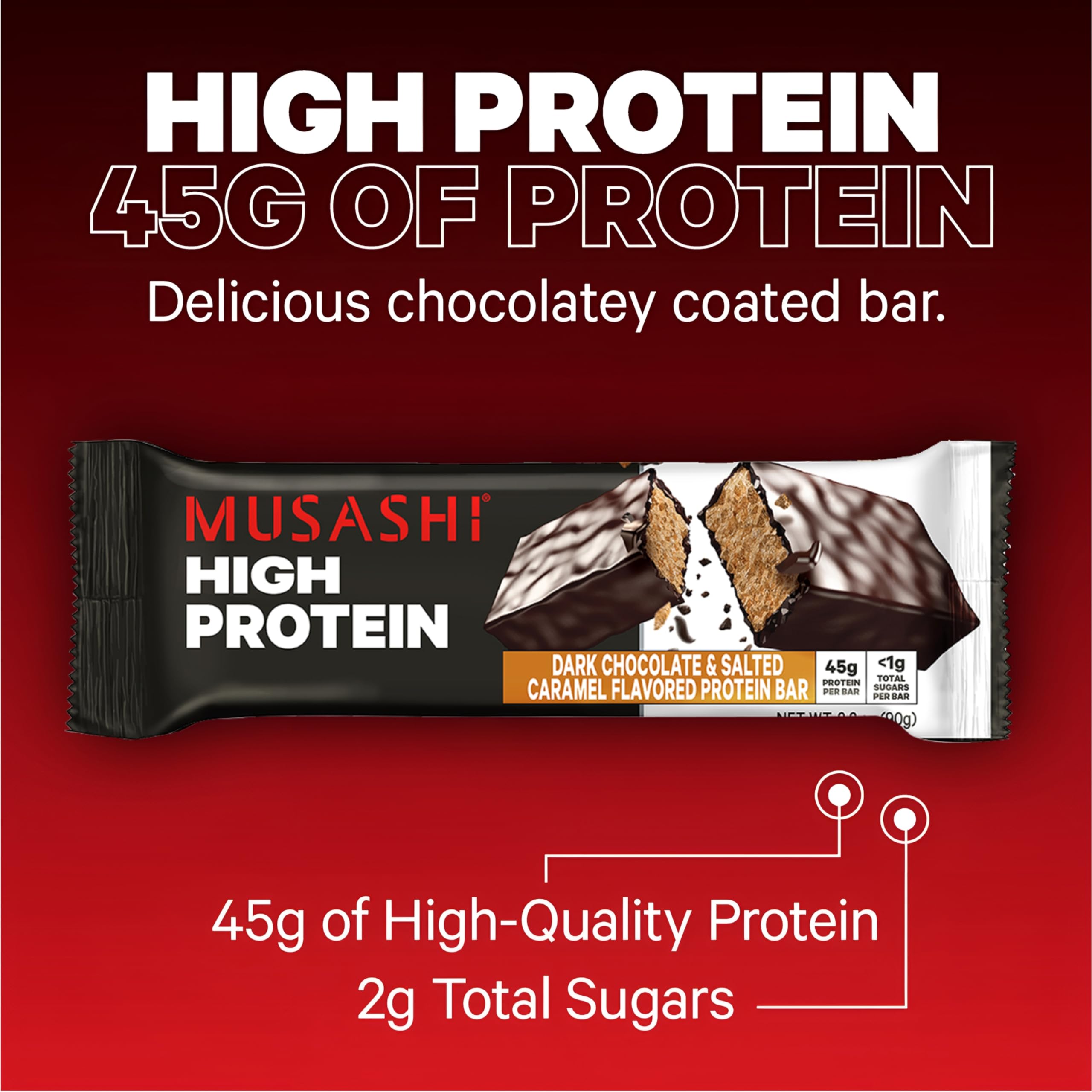 Musashi high protein bar beside water bottle emphasizes post-workout hydration pairing.