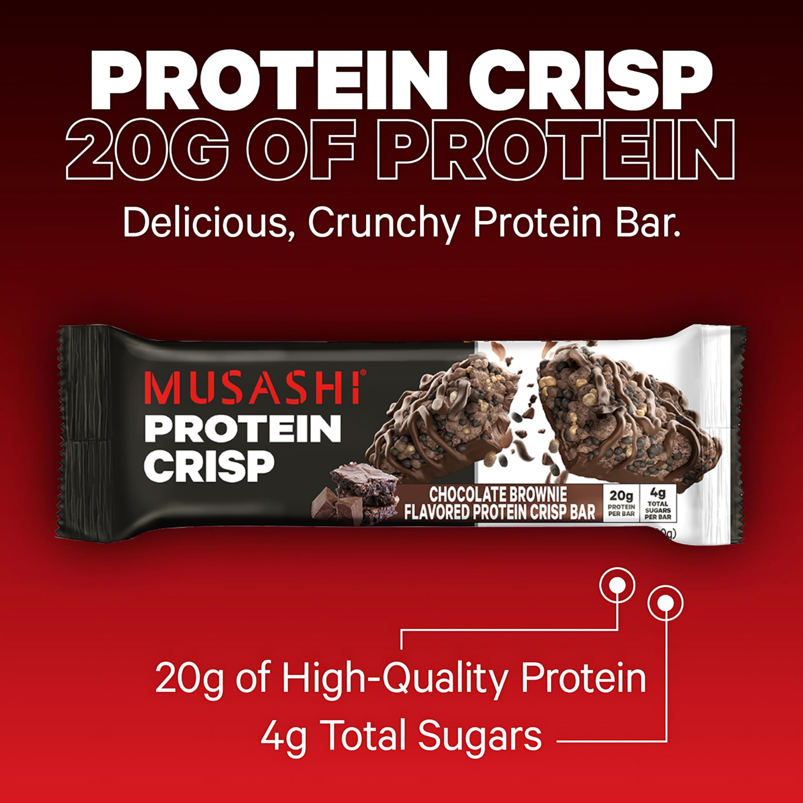 Musashi Protein Crisp Bar close-up highlights crispy texture and milk chocolate