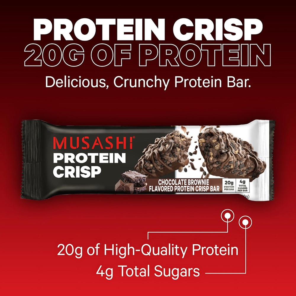 Musashi Protein Crisp Bar close-up highlights crispy texture and milk chocolate