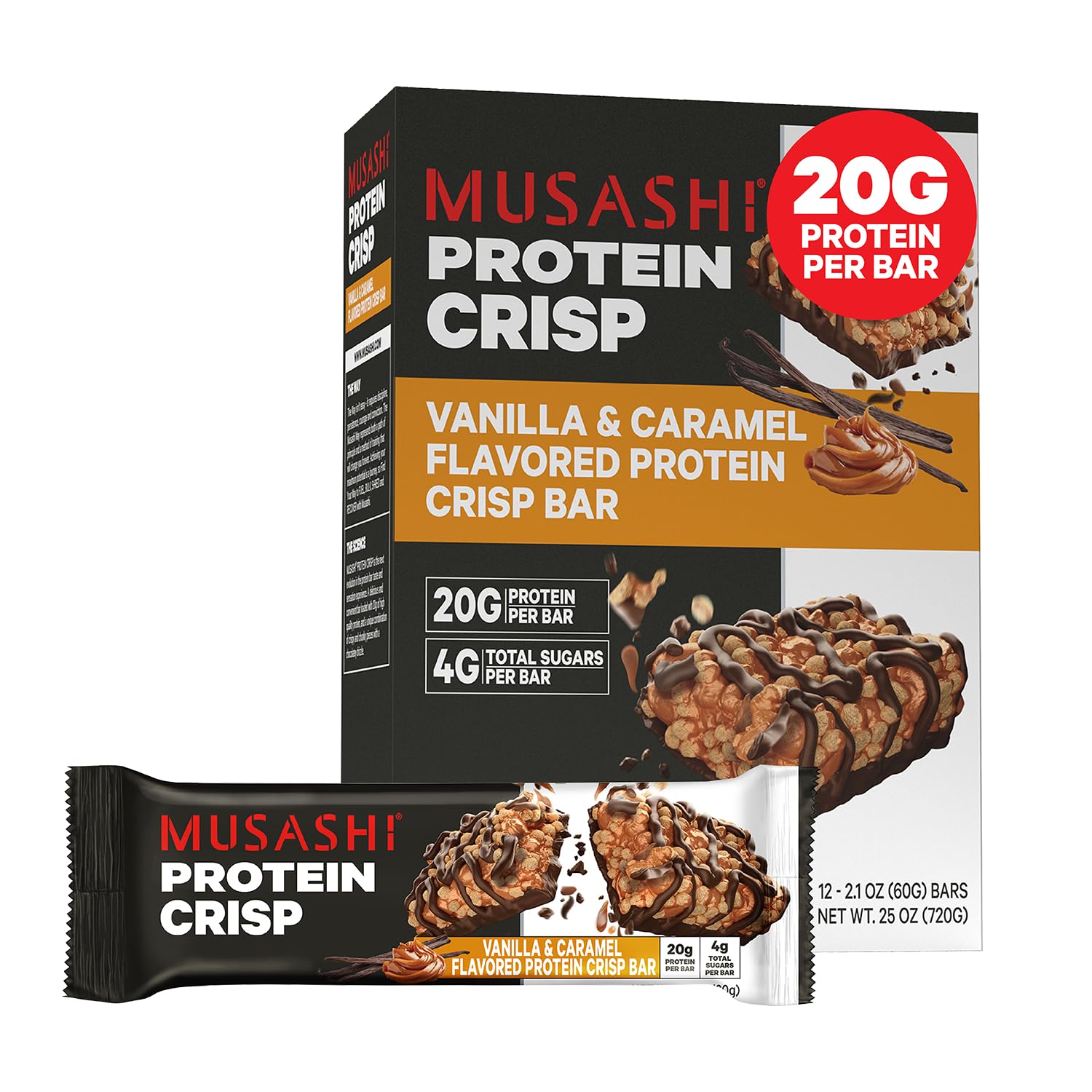 Musashi Protein Crisp Bar vanilla caramel high-protein post-workout snack