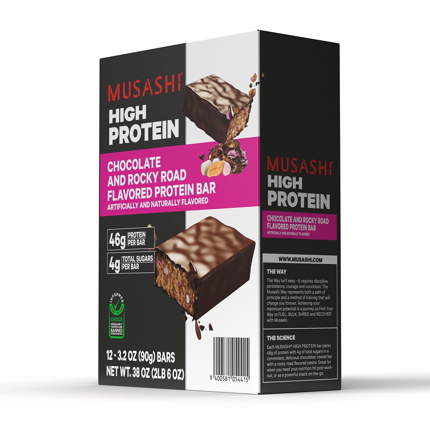 Musashi Rocky Road bar in a gym bag, ideal for on-the-go nutrition