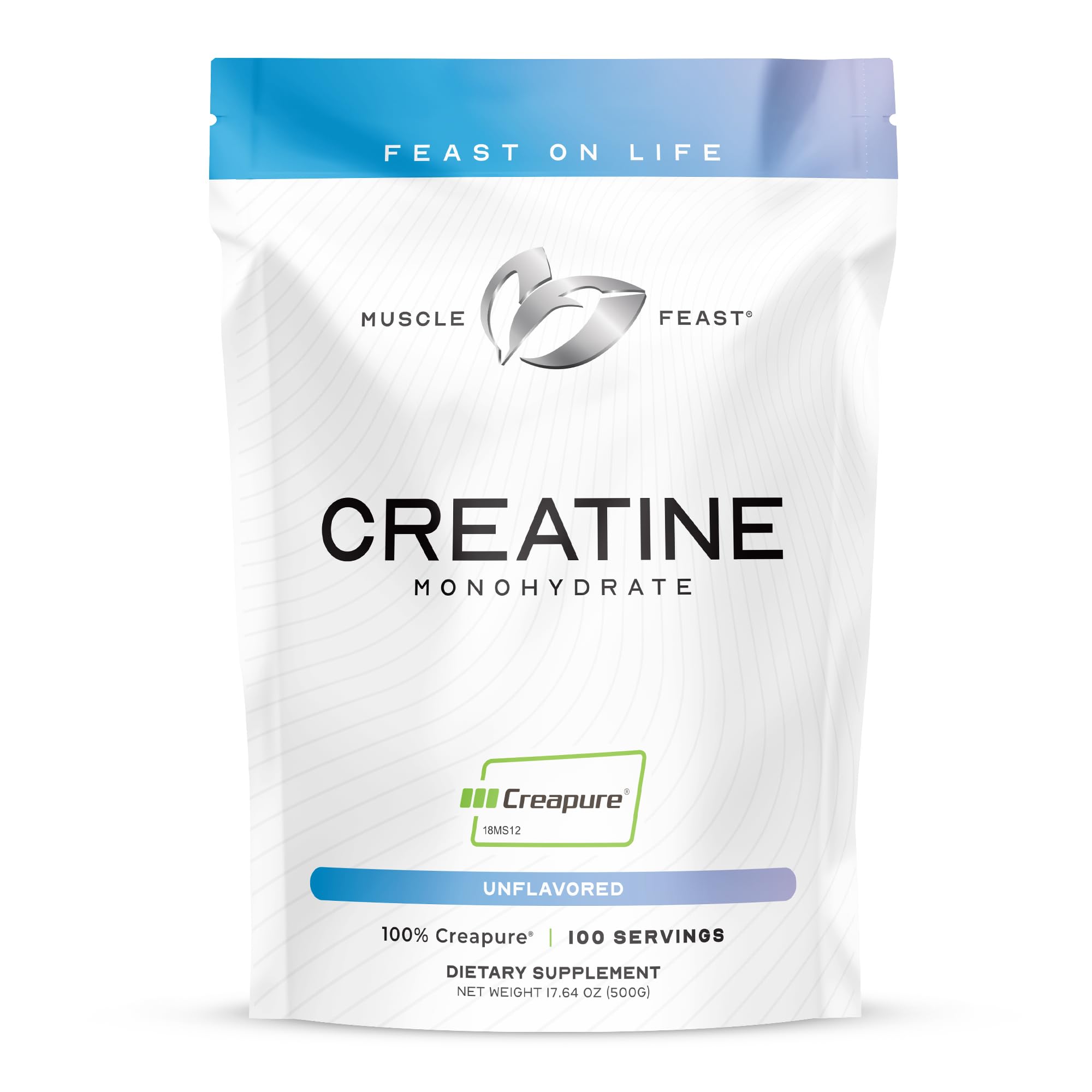 Muscle Feast Creapure bottle shows premium creatine for reliable workouts