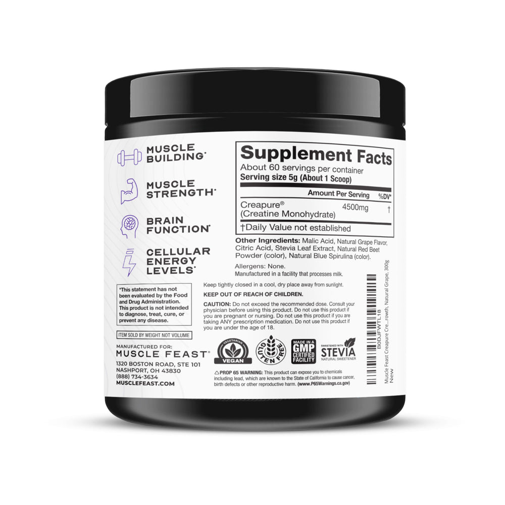 Muscle Feast Creapure Creatine Monohydrate powder packaging highlighting German quality