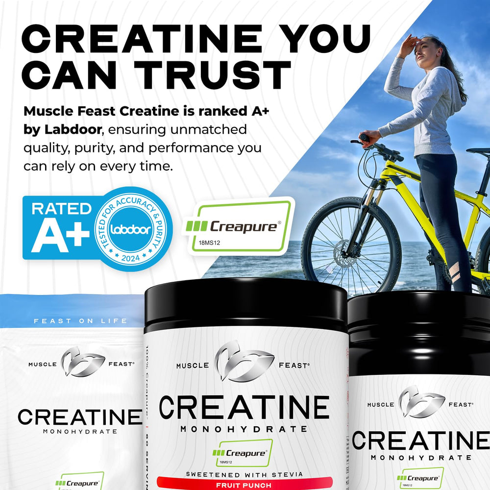 Muscle Feast Creapure label indicates A+ quality for trusted ingredients.