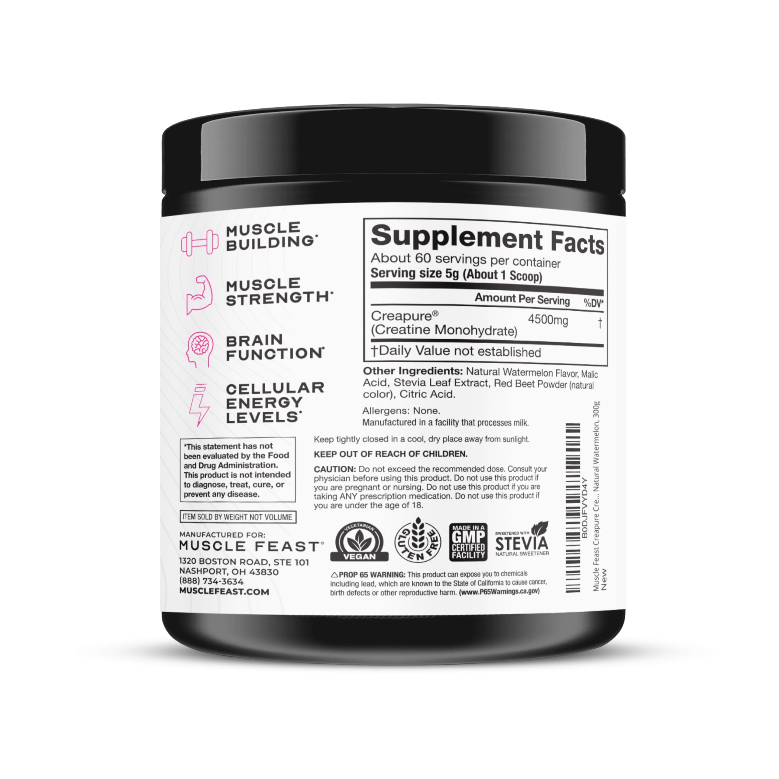 Muscle Feast Creapure powdered creatine dissolves smoothly for daily training sessions.