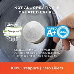 Creapure scoop shows precise 4300 mg serving for consistent dosing.