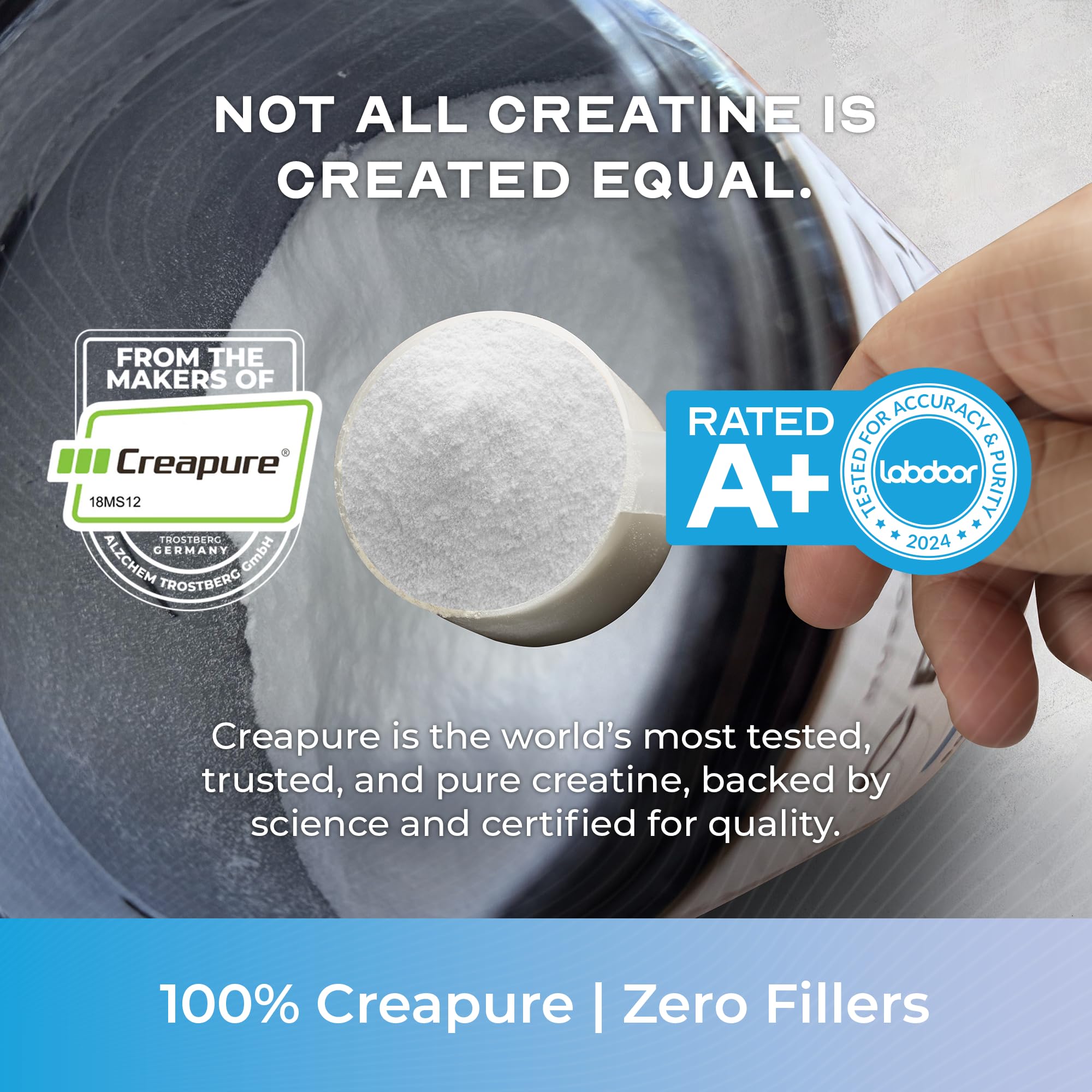Muscle Feast Creapure scoop measures a precise serving for accuracy