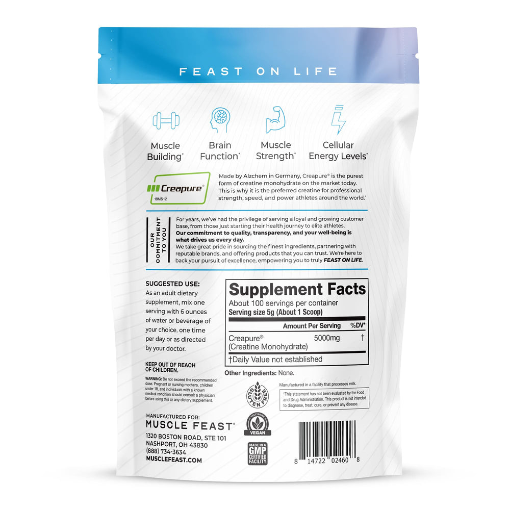 Serving-count indication helps plan ongoing Muscle Feast Creapure supplementation