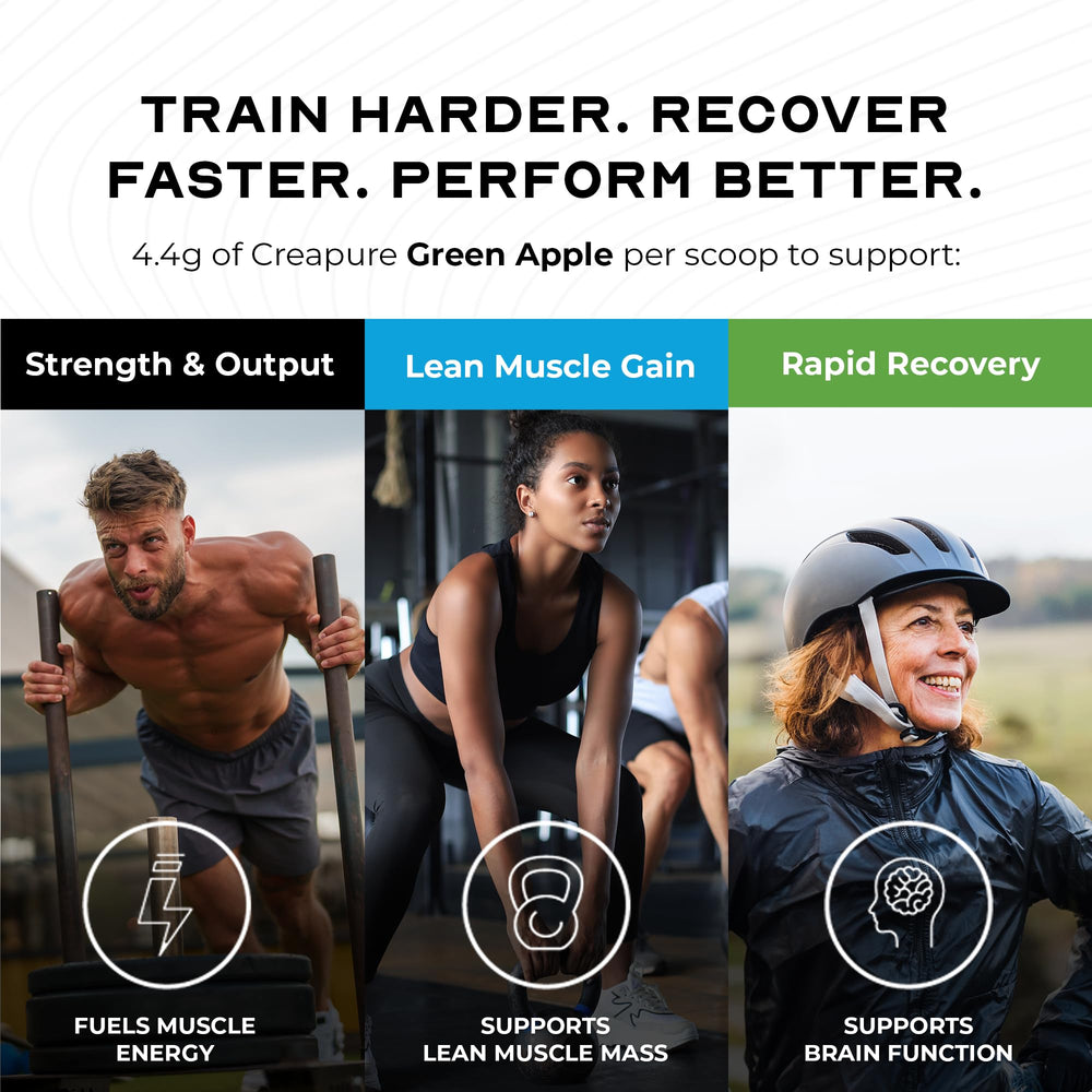 Muscle Feast Creapure powder next to a glass to visualize mixability.