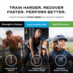 Muscle Feast Creapure powder next to a glass to visualize mixability.