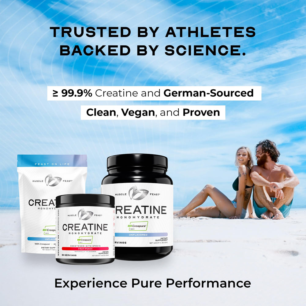 Icons on Creapure packaging indicate vegan, gluten-free, keto-friendly options for dietary compatibility.