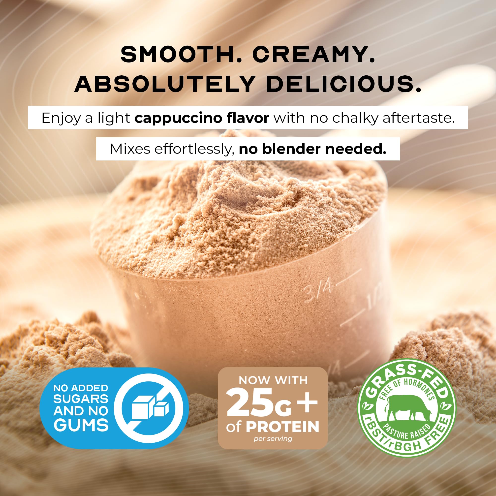 Muscle Feast whey isolate poured from blender for quick, creamy shakes.