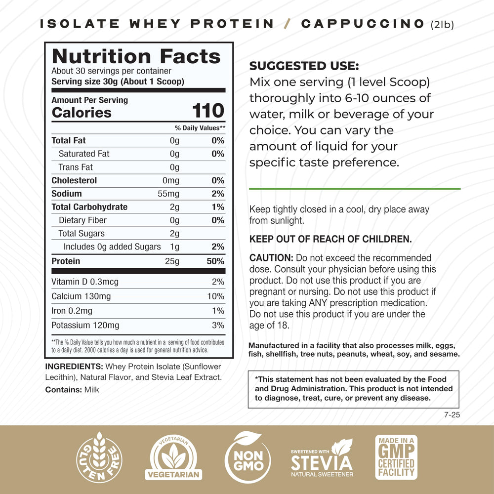 Muscle Feast cappuccino shake in glass, creamy coffee flavor after workouts.