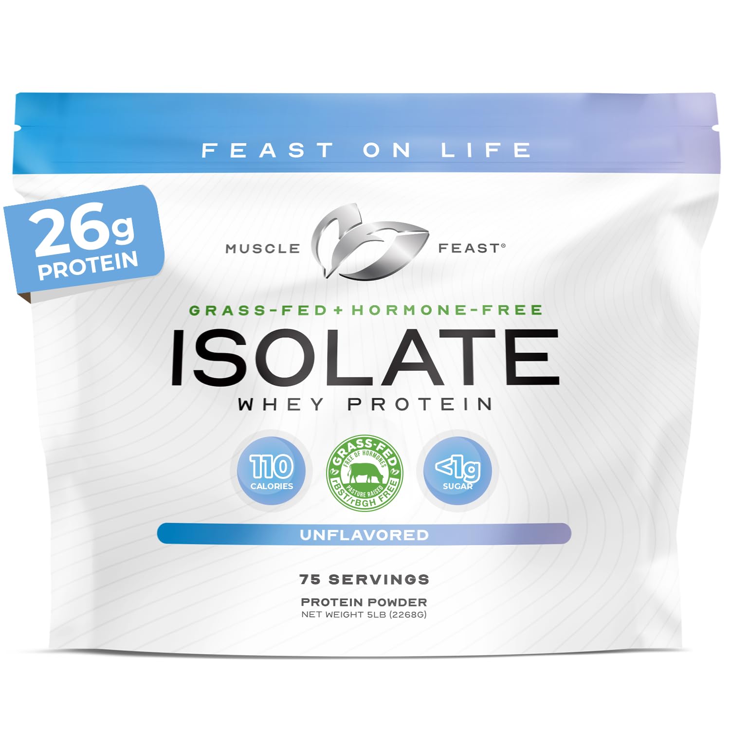 Muscle Feast grass-fed whey isolate pour shows smooth texture for shakes