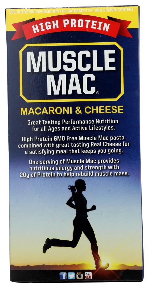 Muscle Mac close-up highlighting 20g protein per serving