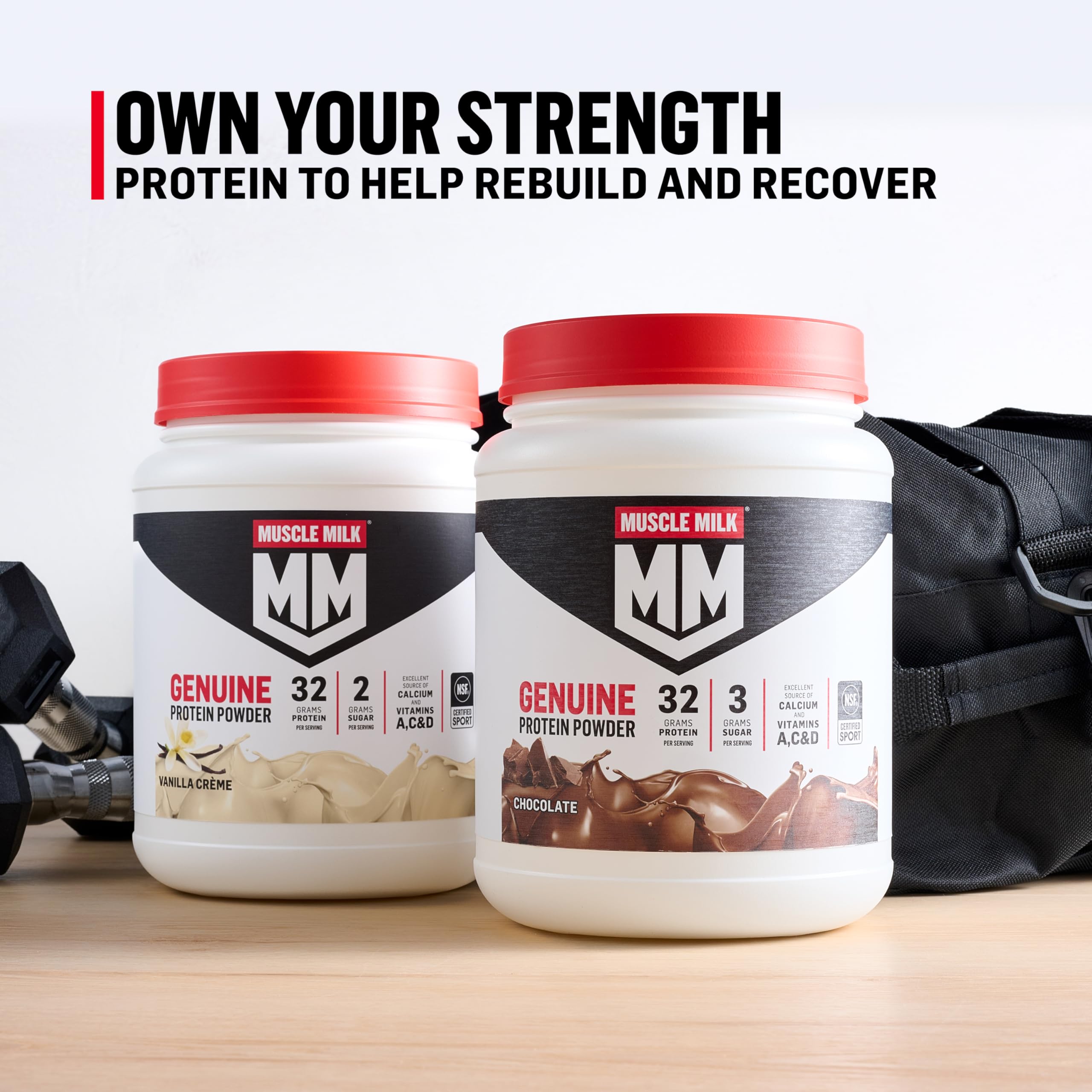 Muscle Milk NSF Certified for Sport badge indicating quality assurance.
