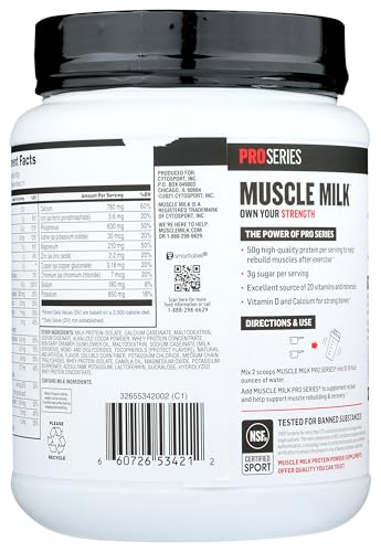 Closeup of Muscle Milk Pro Series 50 label showing vitamins and minerals.