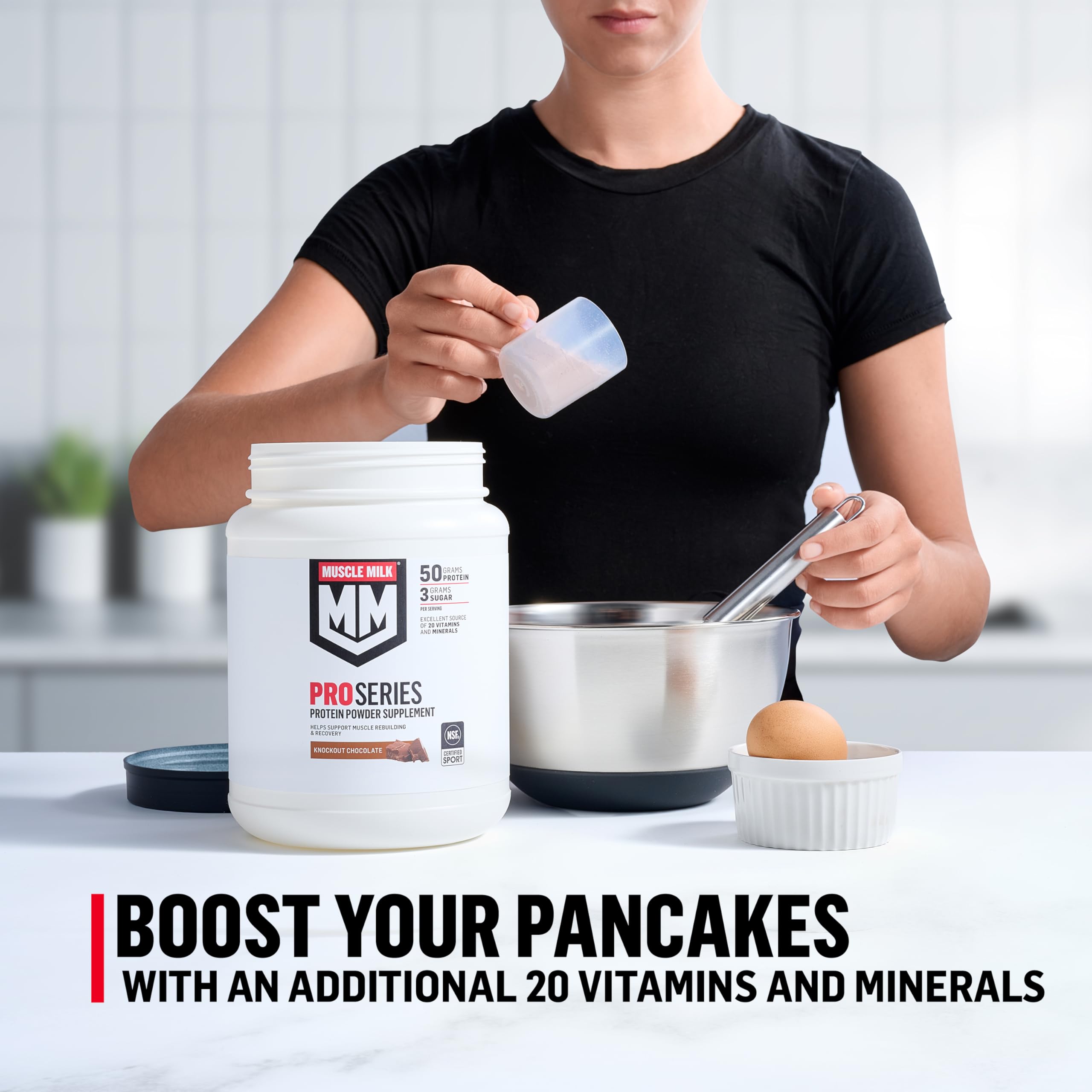 Nutrition facts highlight 50g protein per serving with 3g sugar.