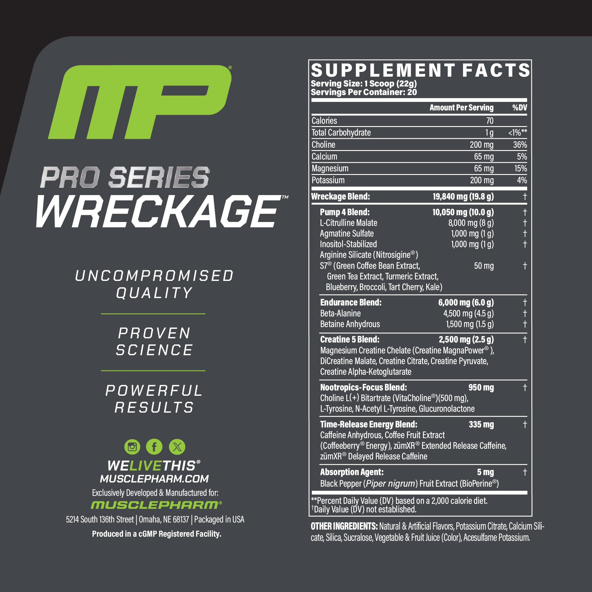 Muscle Pharm Pro Series WRECKAGE scoop pouring into glass shows quick mixability