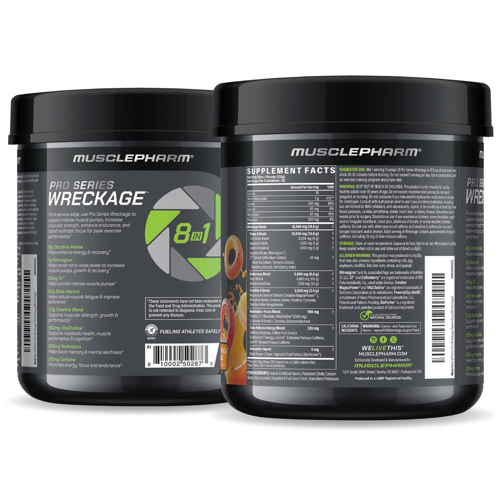 Muscle Pharm Pro Series WRECKAGE scoop near stopwatch for training-ready energy
