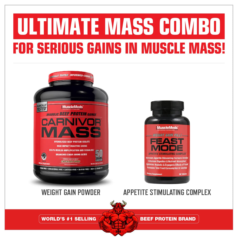MuscleMeds Carnivor Mass nutrition panel shows zero sugar and fat.