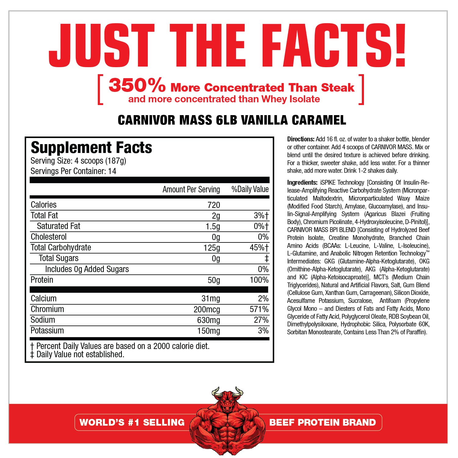 MuscleMeds Carnivor Mass vanilla caramel bottle highlights high-protein nutrition.