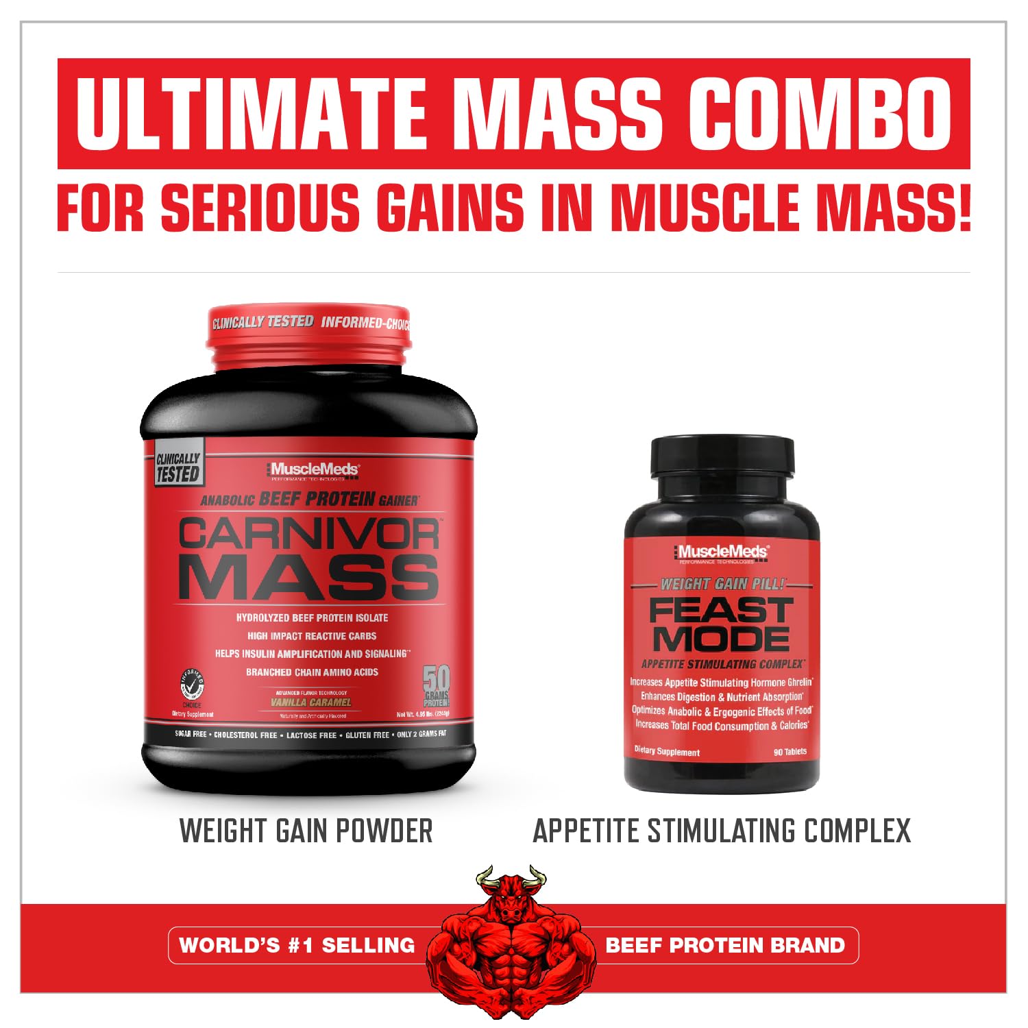 MuscleMeds Carnivor Mass vanilla caramel powder for easy blending