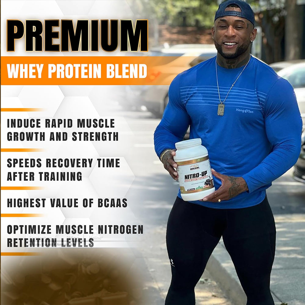 MUSCLEOLOGY Nitro-Up creamy-shake-closeup highlighting rich texture and flavor.