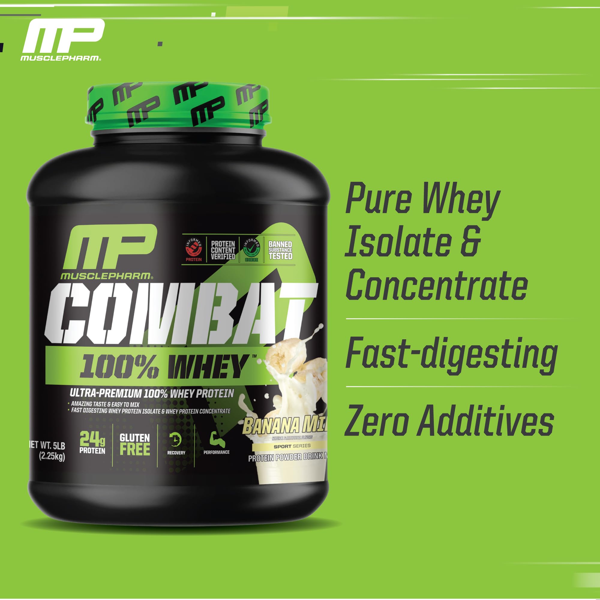 MusclePharm Combat 100% Whey scoop showing convenient serving size