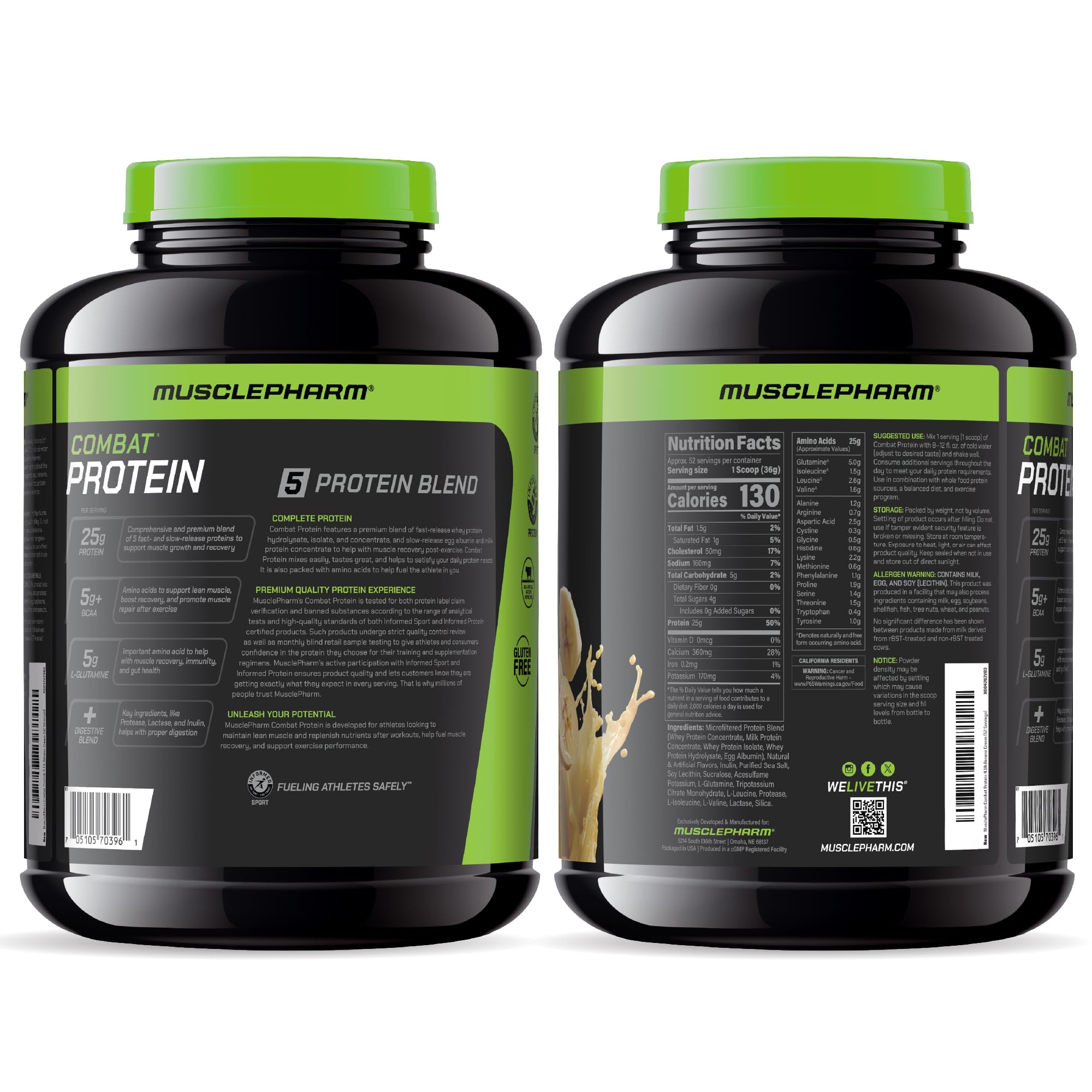 MusclePharm Combat Protein Spoon rests beside powder for quick prep