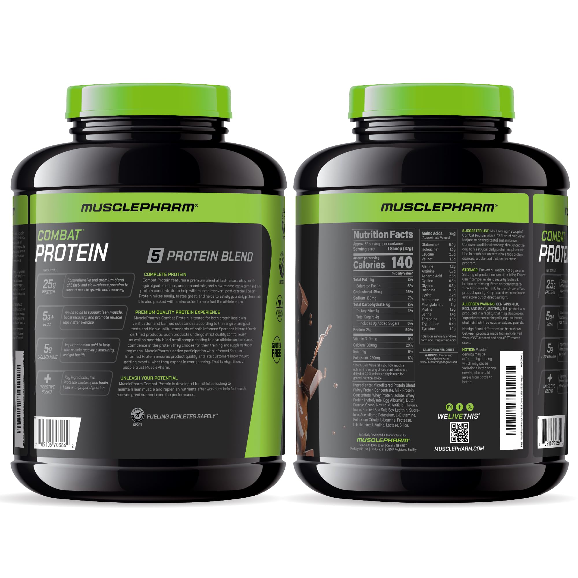 MusclePharm Combat Protein chocolate milk flavor served in glass