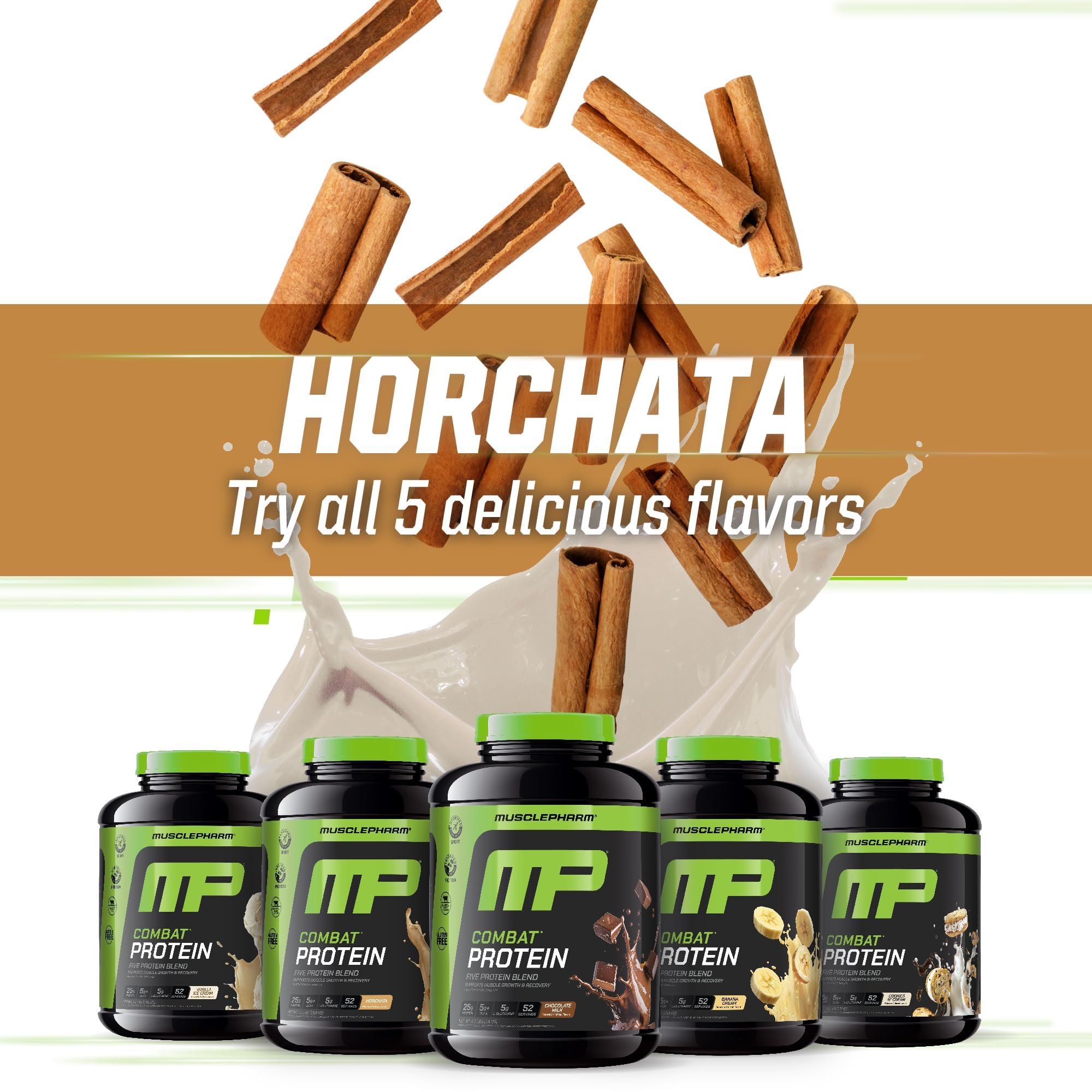 MusclePharm Combat Horchata mixed in a glass with creamy texture.