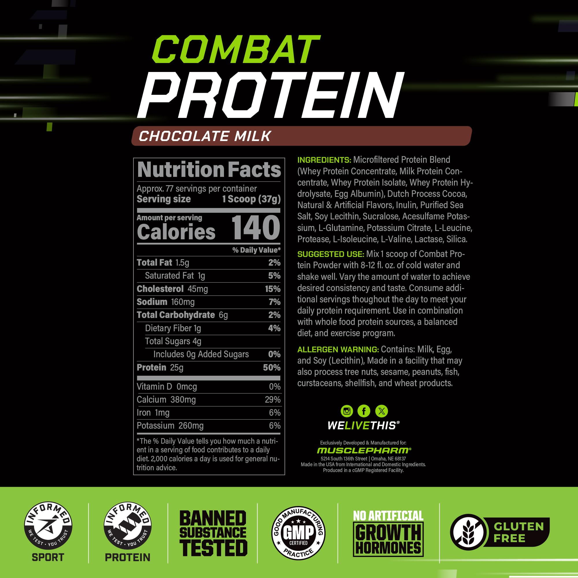 Product label shows five protein sources for varied digestion and support