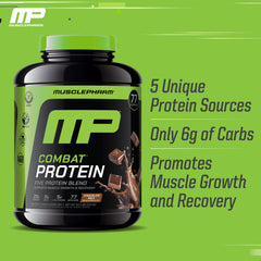 Gluten-free certification seal on Combat Protein Powder packaging