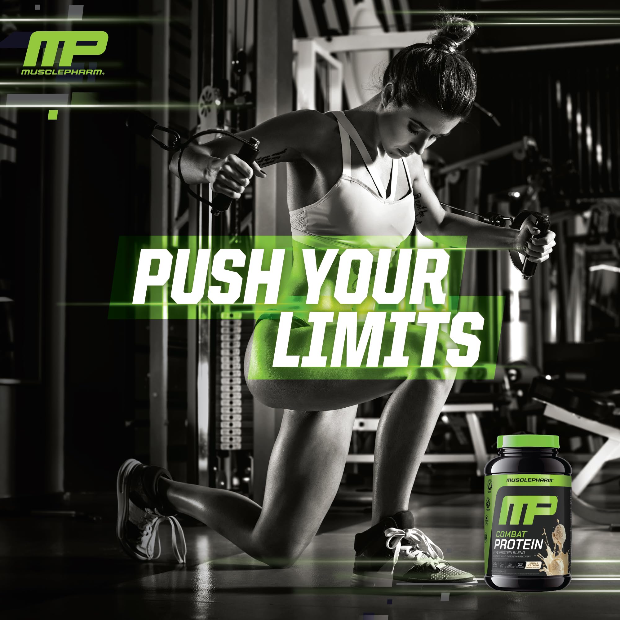 MusclePharm Combat Protein Powder vanilla spoon measures servings accurately