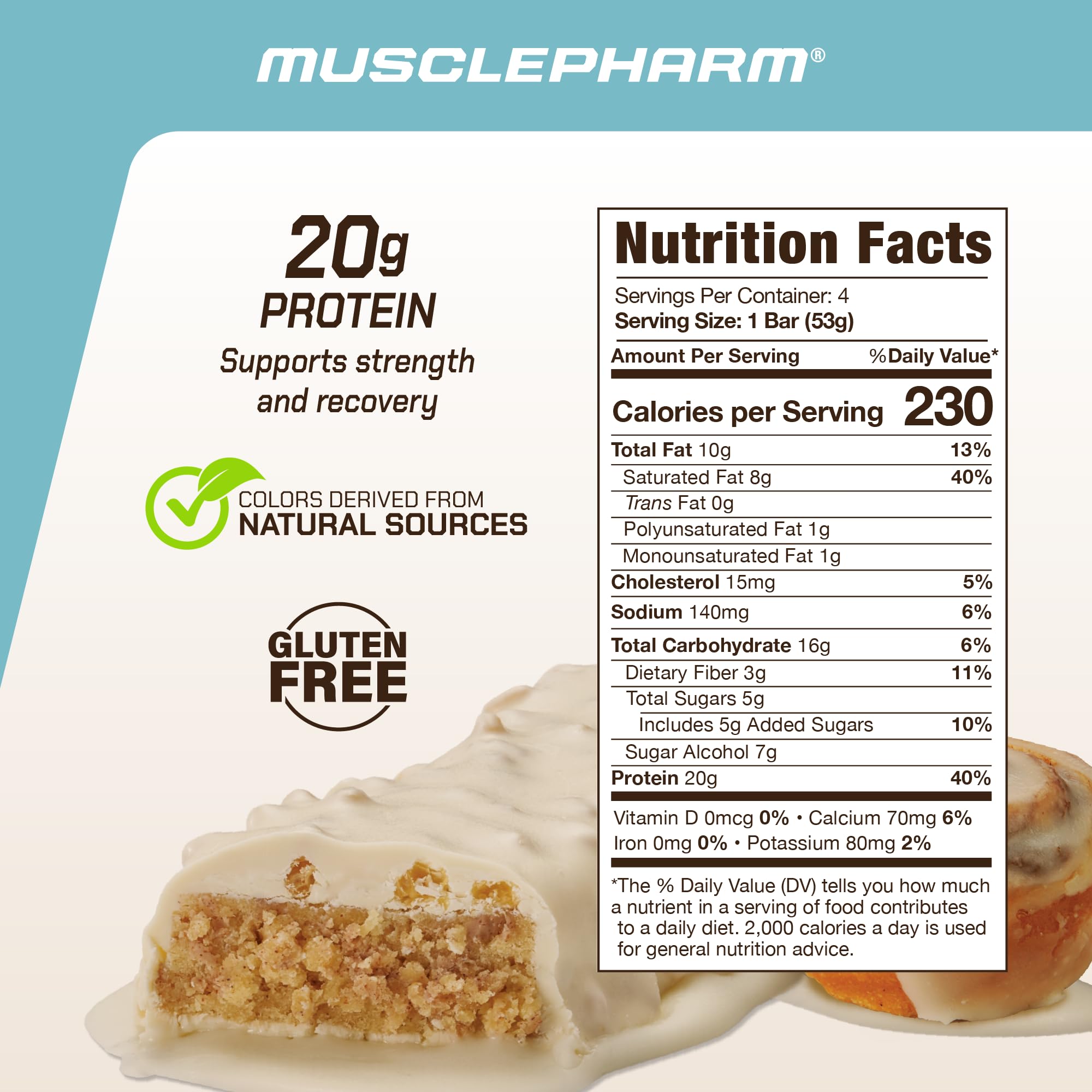 MusclePharm Combat Ready Cinnamon Roll bars on display for quick protein.