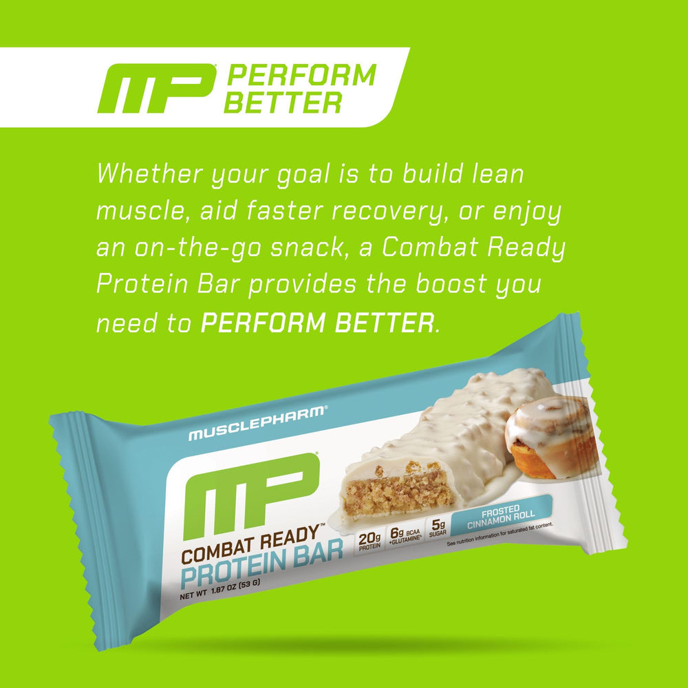 MusclePharm Combat Ready Cinnamon Roll bar reveals cakey creamy layer.