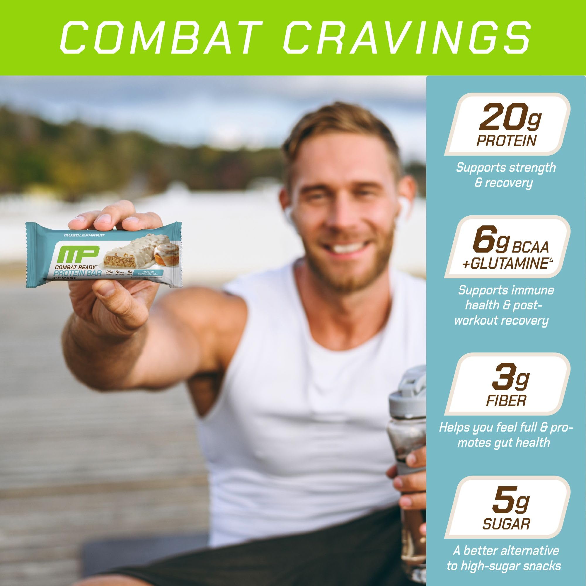 MusclePharm Combat Ready Cinnamon Roll texture soft baked with a crisp bite.