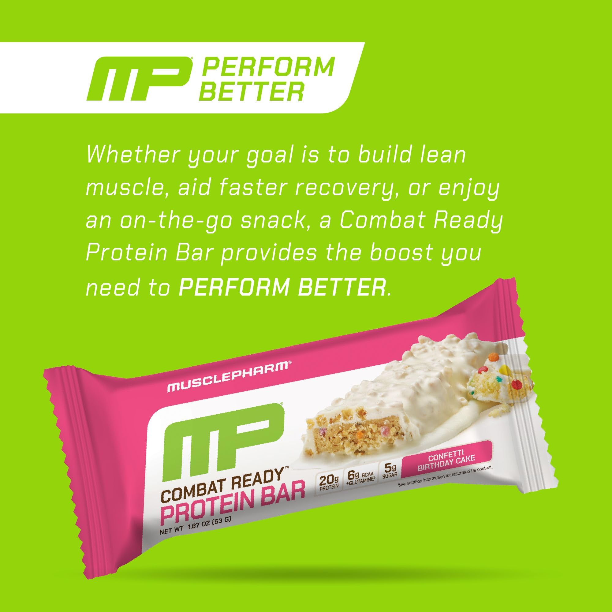 MusclePharm Combat Ready Bar unwrapped for grab-and-go energy between sets.