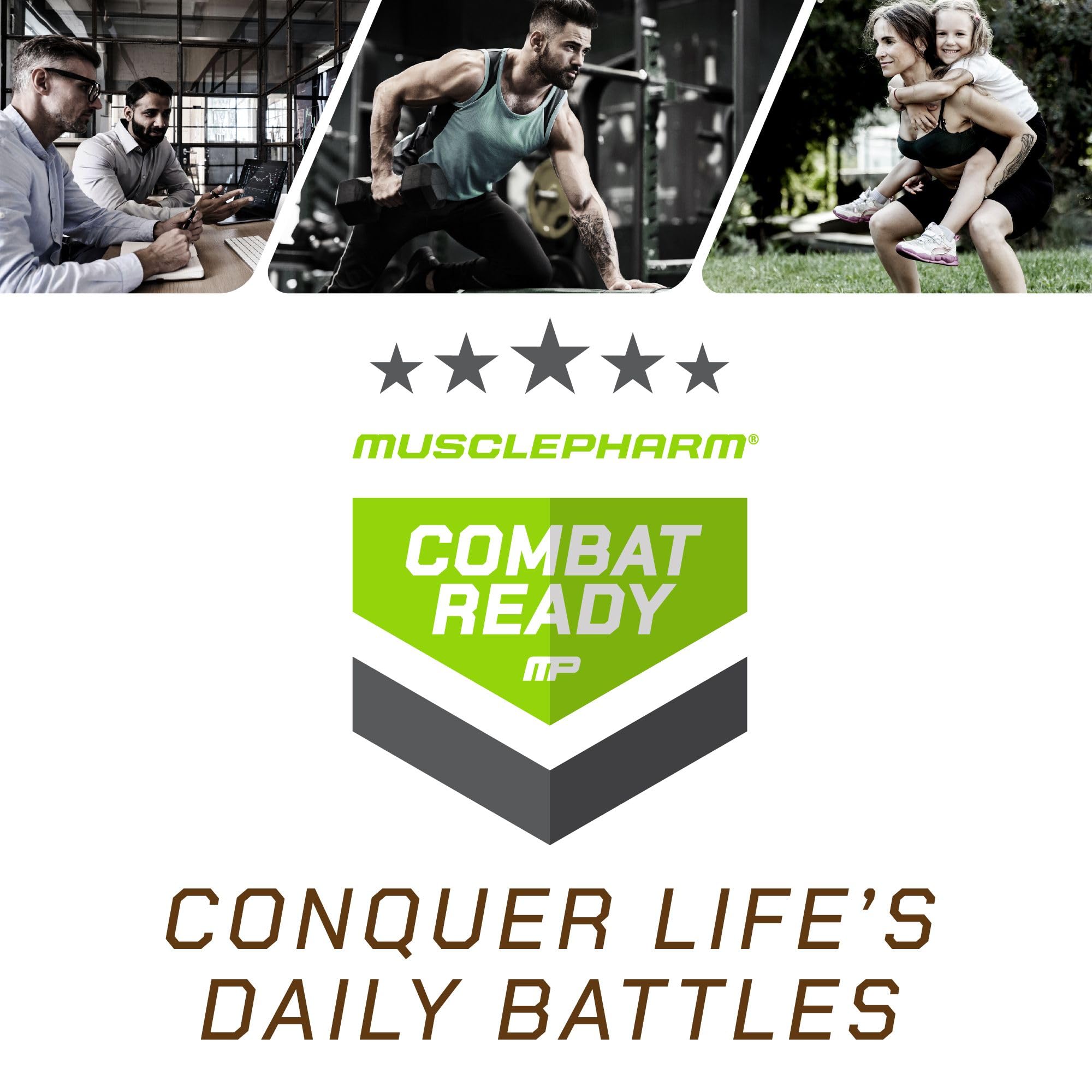 Hand holding MusclePharm Combat Ready bottle for on-the-go fueling