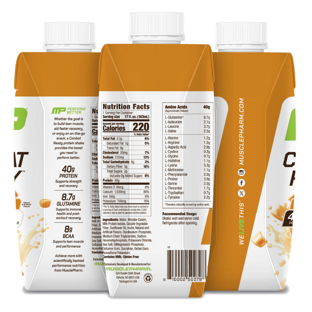 MusclePharm Combat Ready nutrition facts panel with fiber content