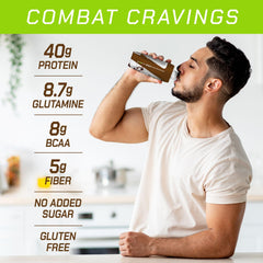 MusclePharm Combat Ready vanilla ice cream RTD bottle, smooth texture