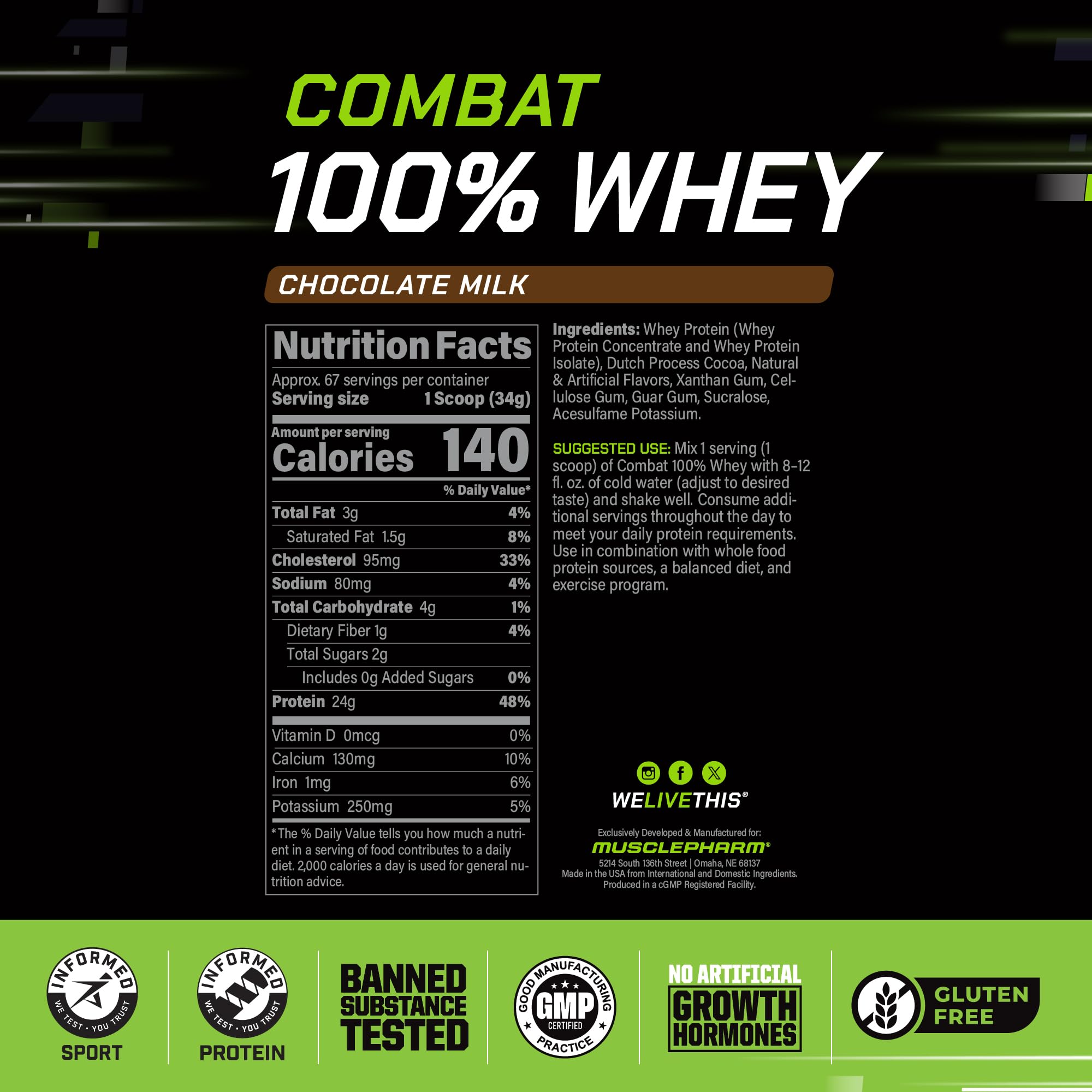Shaker with blended whey shake highlighting delicious flavor and mixability.