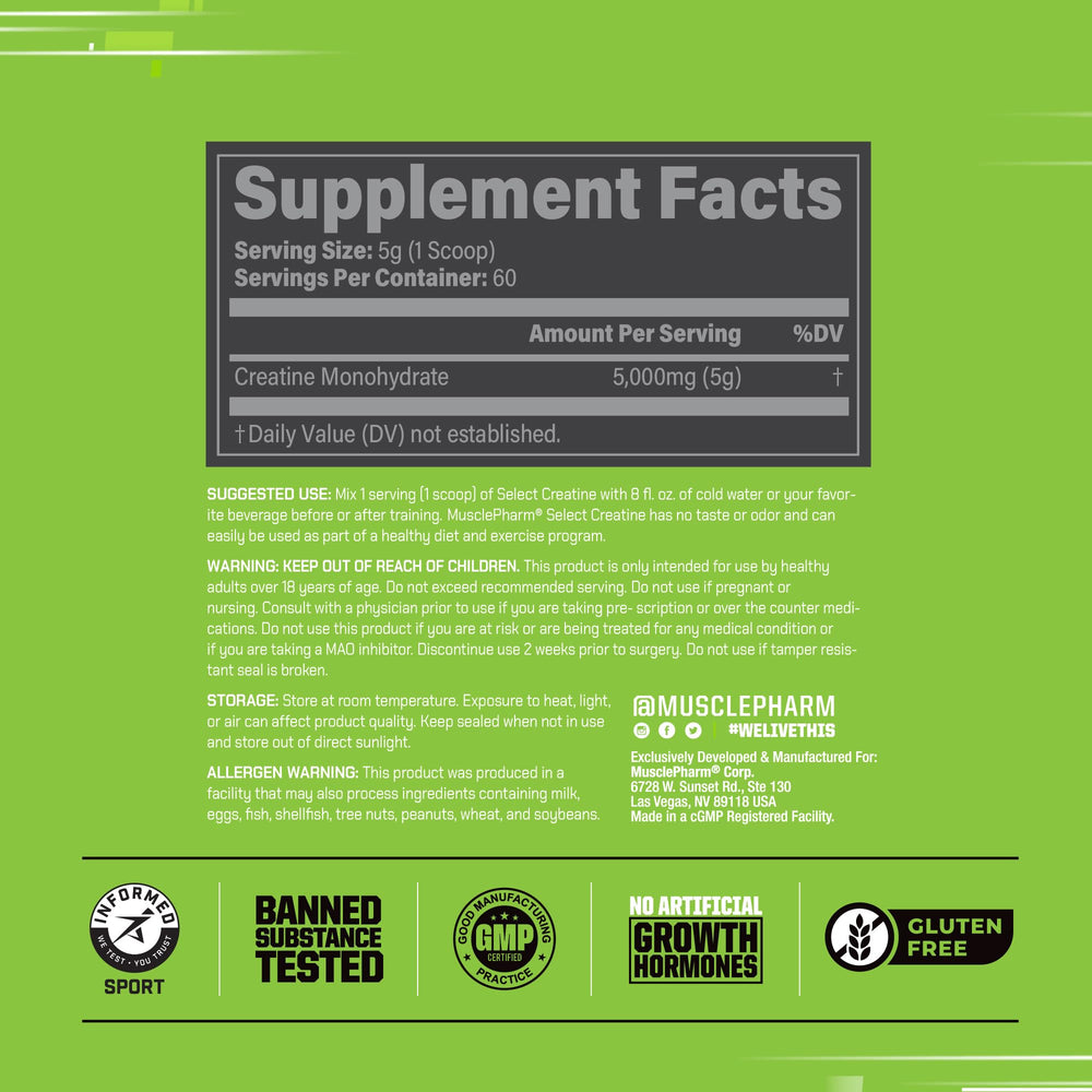 MusclePharm Creatine Monohydrate powder unflavored form blends easily into drinks.