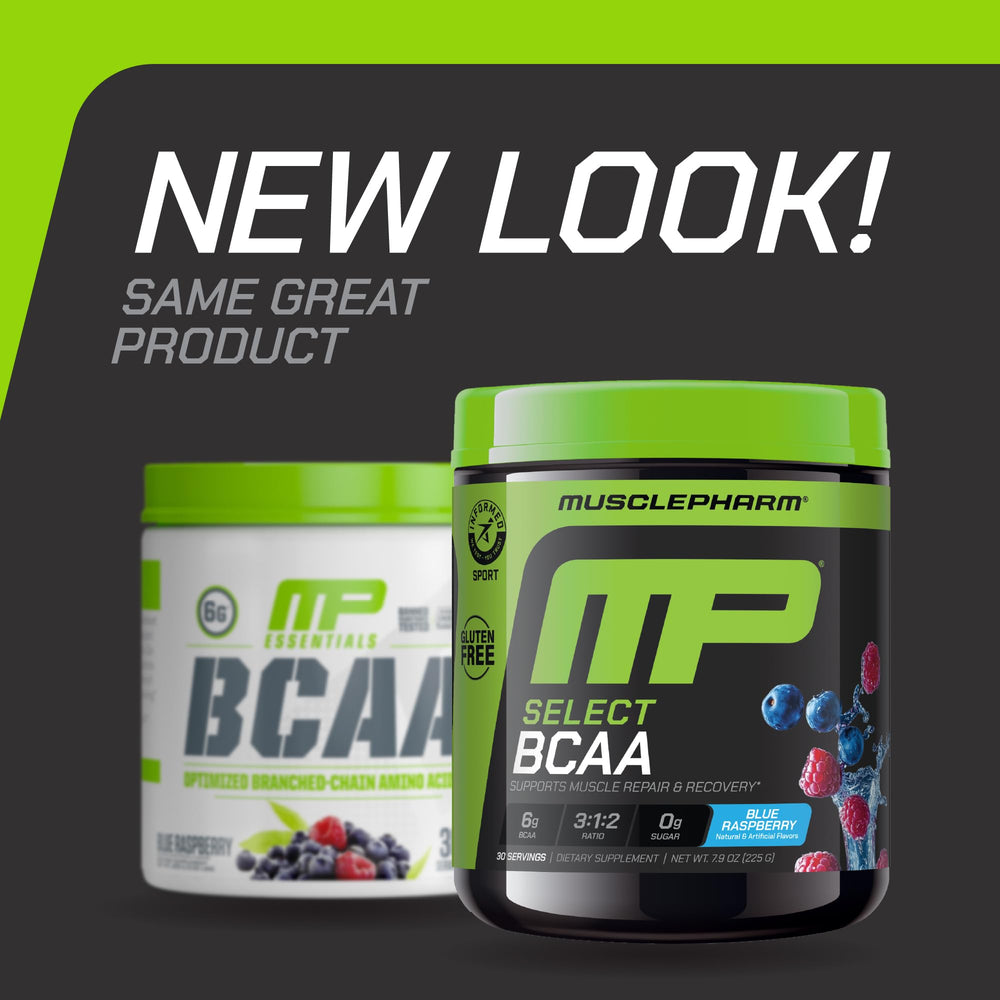 Scoop beside powder showing 6g BCAAs per serving for energy support.