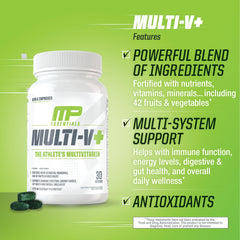 MusclePharm Essentials Multi-V+ tablets arranged to show serving size.